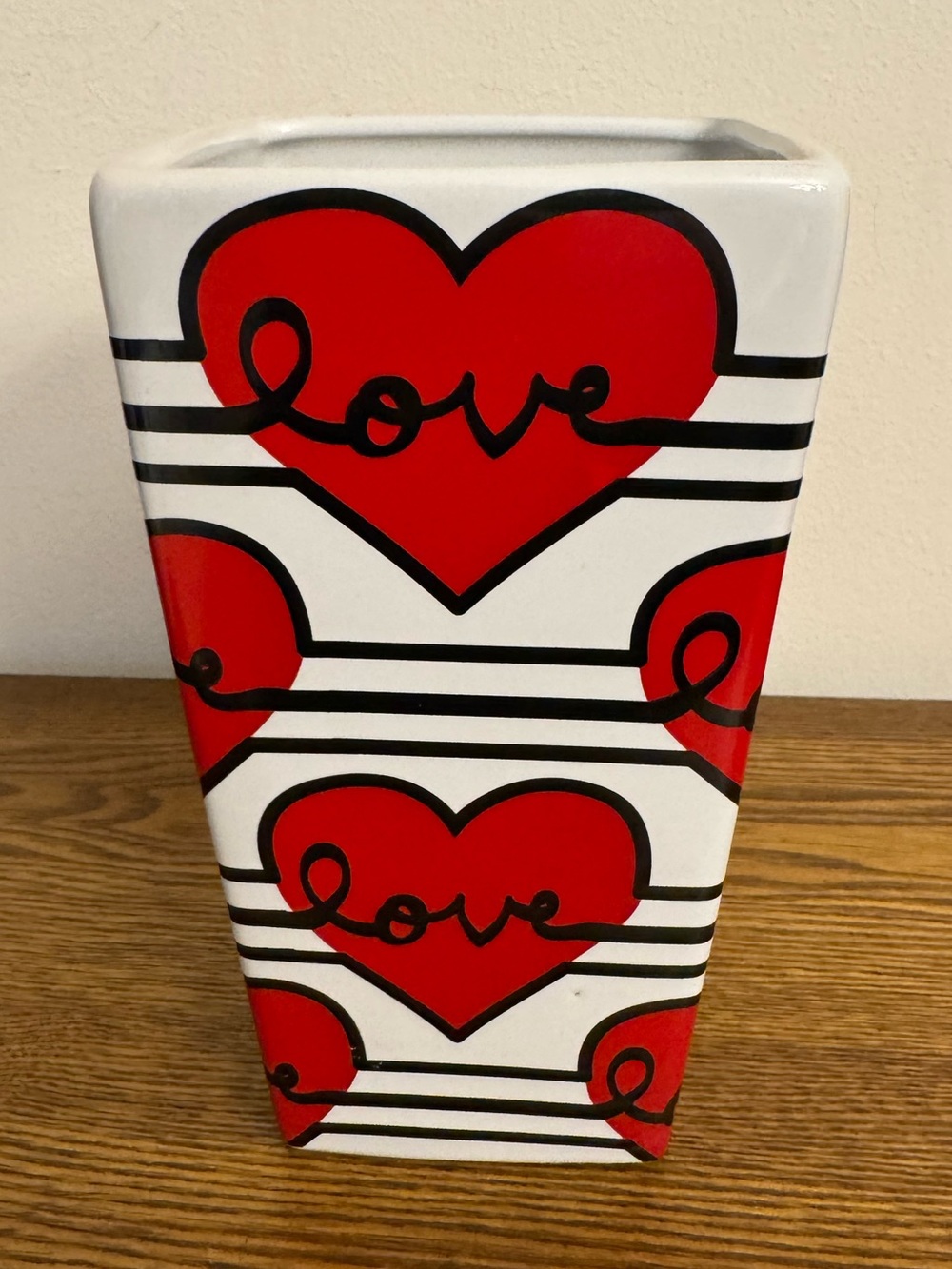 ProFlowers Ceramic Valentine’s Day "Love" Heart Vase – 8” Tapered Square